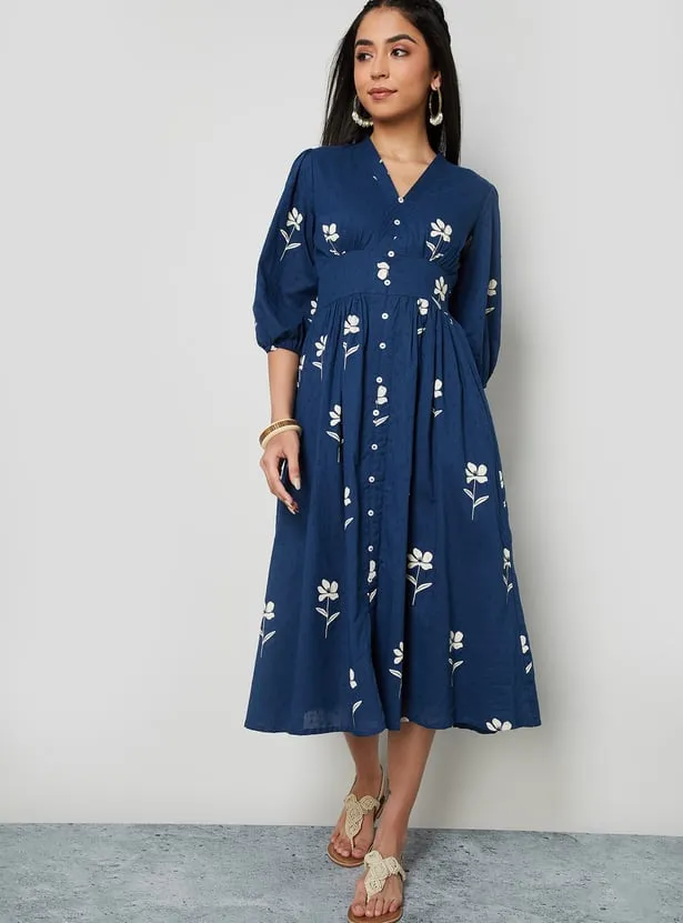 COLOUR ME Printed Fit & Flared Dress